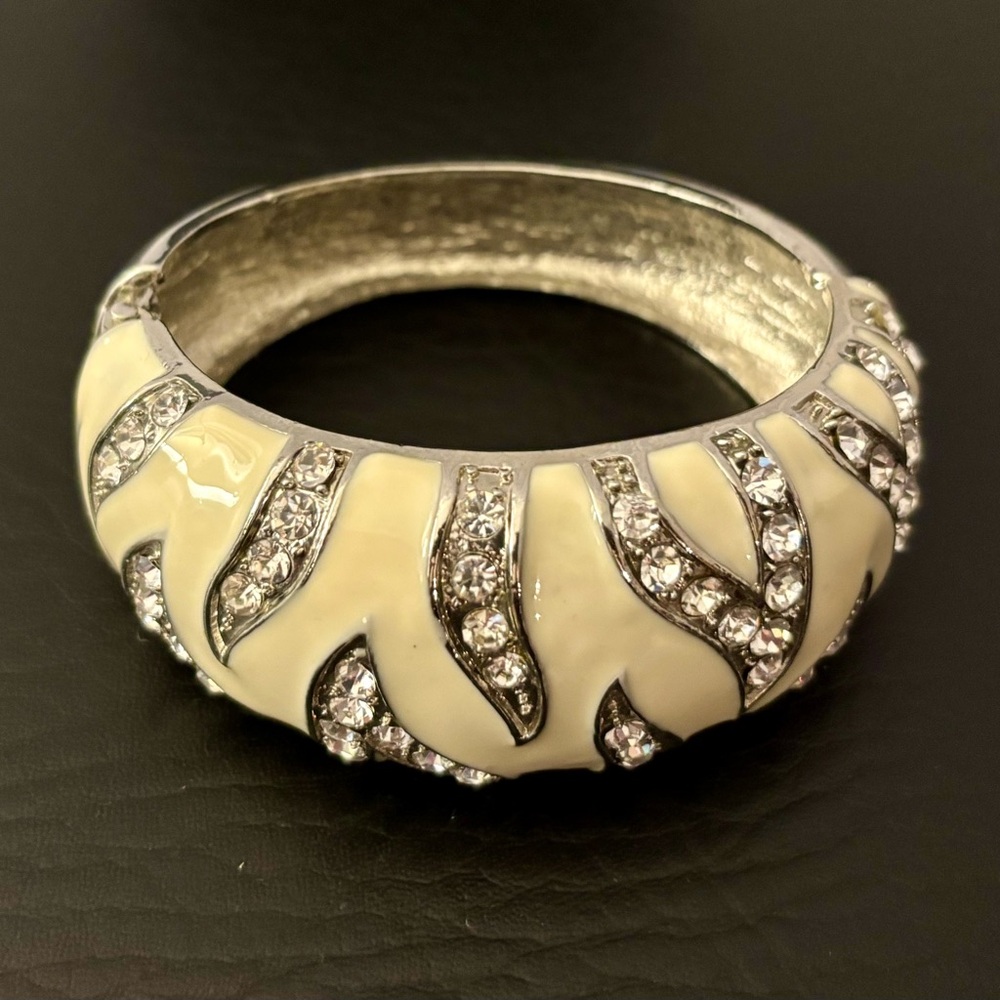 Vintage Cream and Silver Bracelet with Rhinestones